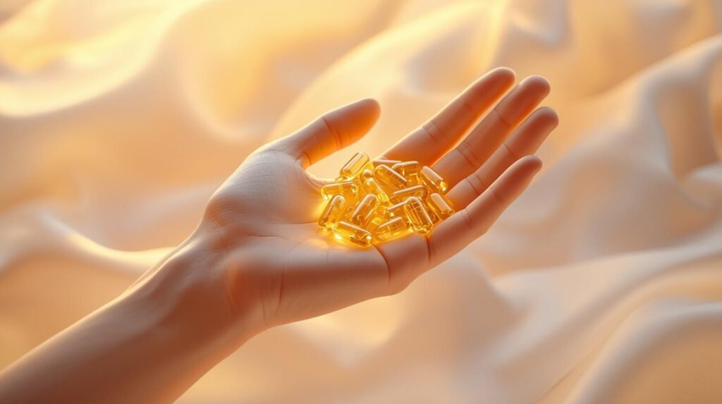 ayudame a crear la imagen de fondo para mi tienda virtual de suplementos quiero algo que refleje bienestar y quiero como una mano como ofreciendo las capsulas que se vea como iluminando (2)