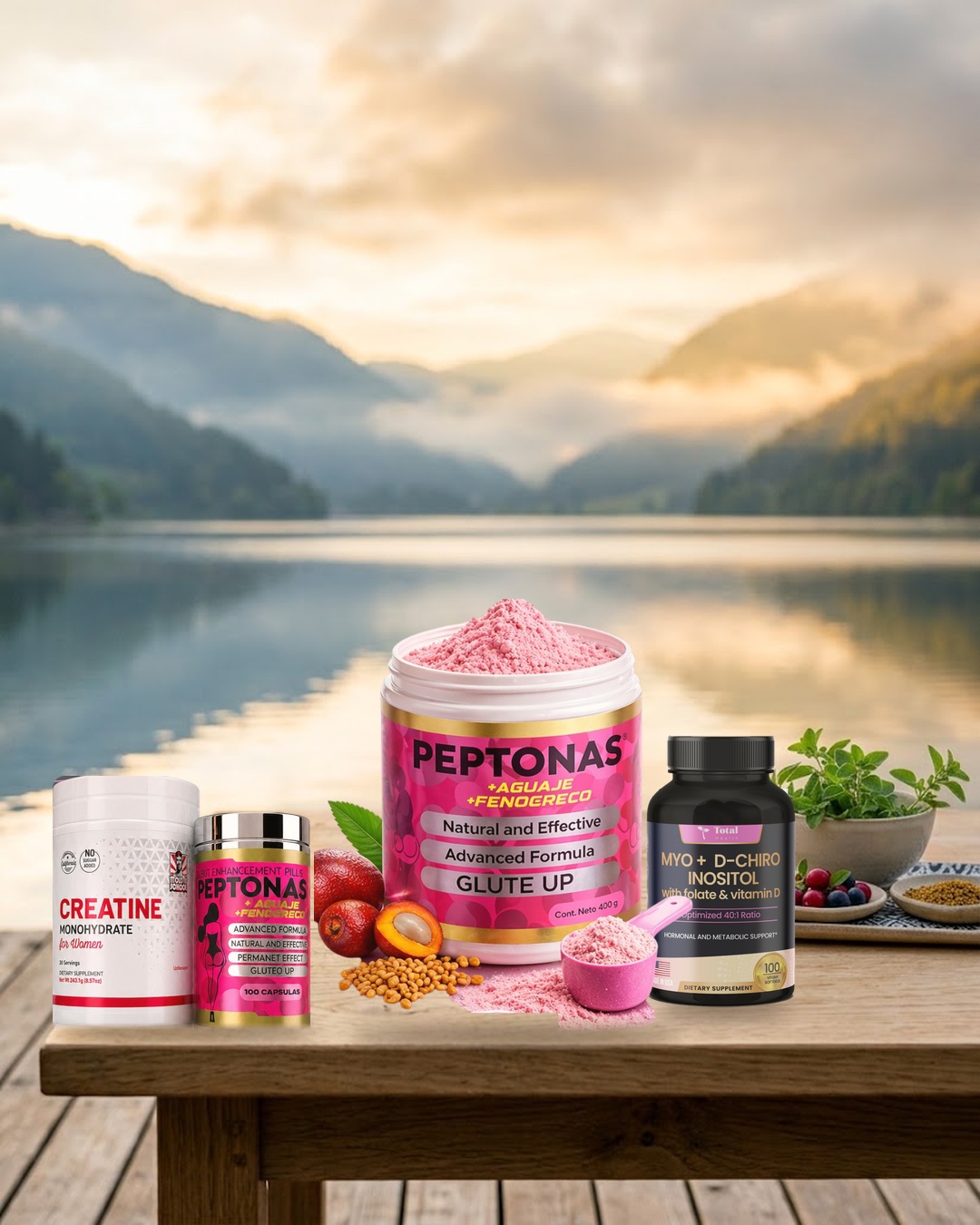 Suplementos Veravita frente a un paisaje de montaña